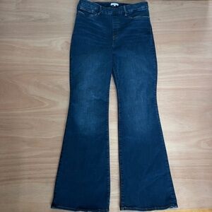 GOOD AMERICAN wide leg pull on jeans size 5 plus flare high waist dark wash blue